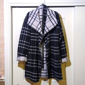 Alfani Black & Gray Plaid Reversible Belted Wrap Wing Collar Coat Women's Sz M/L